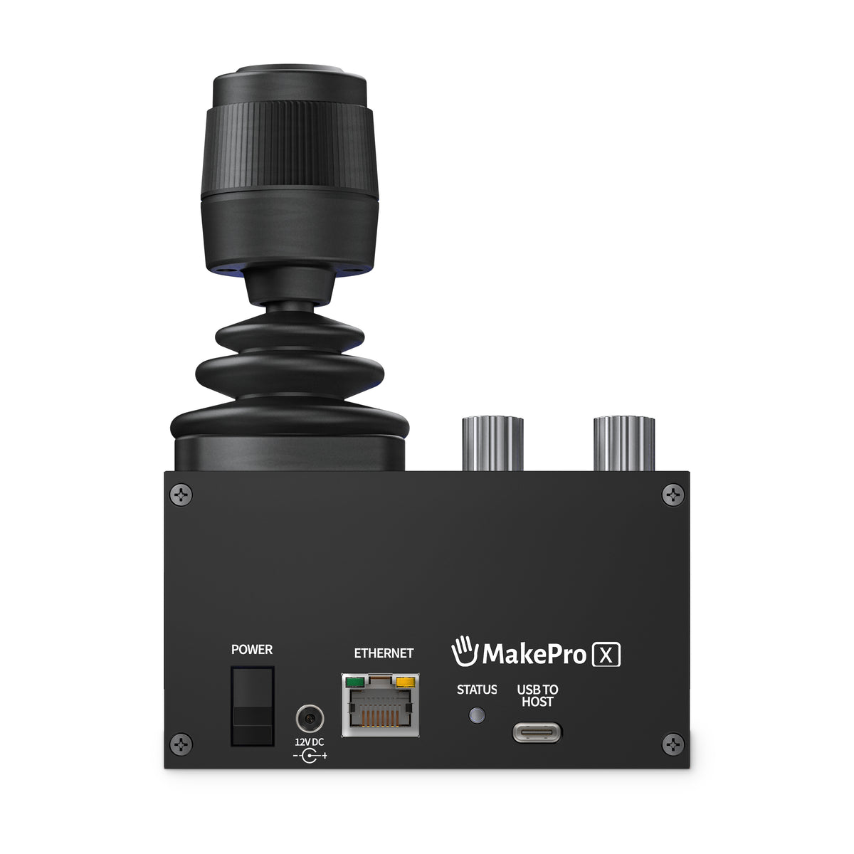 Middle Remote Pro rear panel: power switch, 12 V DC input, Ethernet (PoE), status LED and USB-C